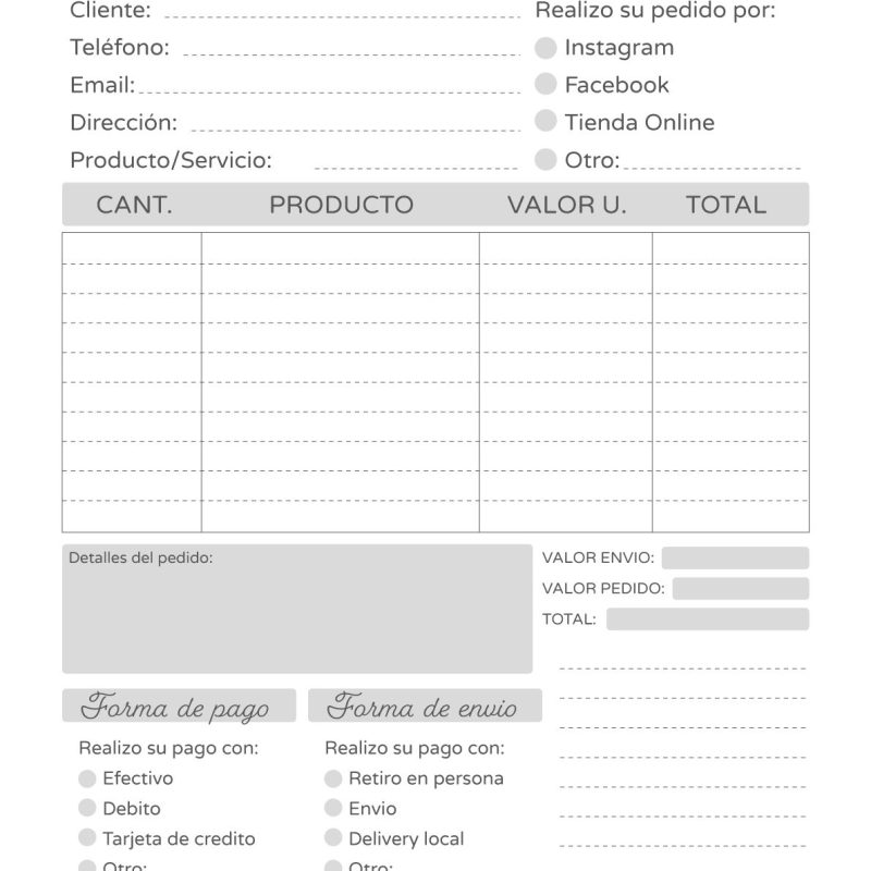 Cuaderno de pedidos Diseño  #85