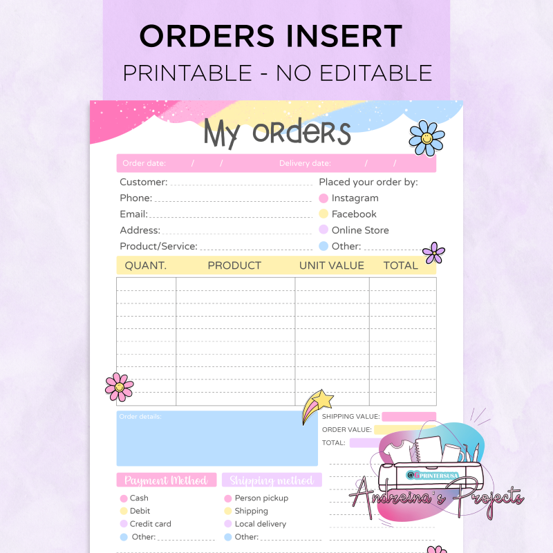 Insert pedidos (inglés) Diseño  #99